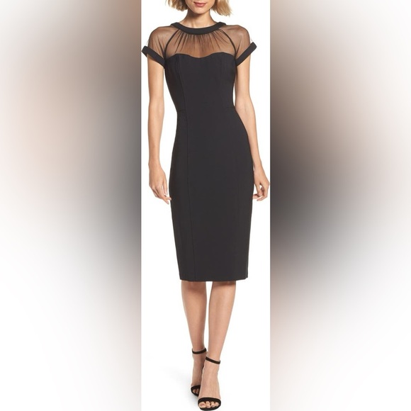 Maggy London Crepe Cocktail Sheath Dress Black Sheer Mesh Formal Career Event 10 - Picture 8 of 13